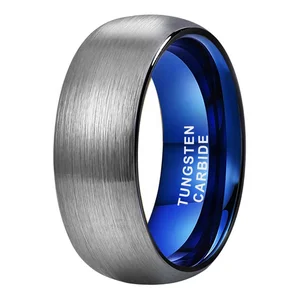 Coolstyle Jewelry 8mm Black Blue Tungsten Carbide Ring for Men Women Engagement Wedding Band Domed Brushed Finish Comfort Fit