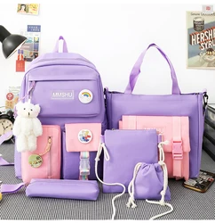 Корейская модная нейлоновая износостойкая и мощная школьная сумка из пяти частей с несколькими карманами для девочек