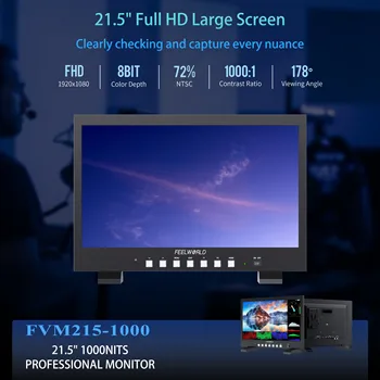 FEELWORLD FVM215-1000 21.5" FullHD LCD Display High-Bright Broadcast SDI Monitor with Waveform for Professional Video Production detail image