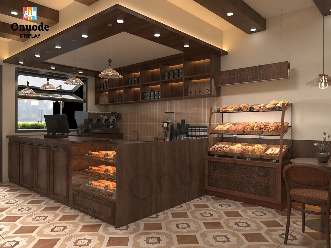 Commercial Furniture Wooden Design Coffee Bar and Wine Rack Kiosk Shelves for Cafe Interior & Showcases