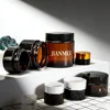 Amber jar+black plastic lid