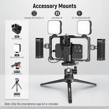 NEEWER Universal Upgraded Phone Rig Vlogging Kit Video Stabilizer with Dual Handle Wireless Mic Clip Slot detail image