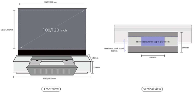 Bandeja deslizante motorizada TS620 para proyector de tiro ultra corto  (UST) y proyector láser TV. Estante para proyector se extiende a imagen de  150