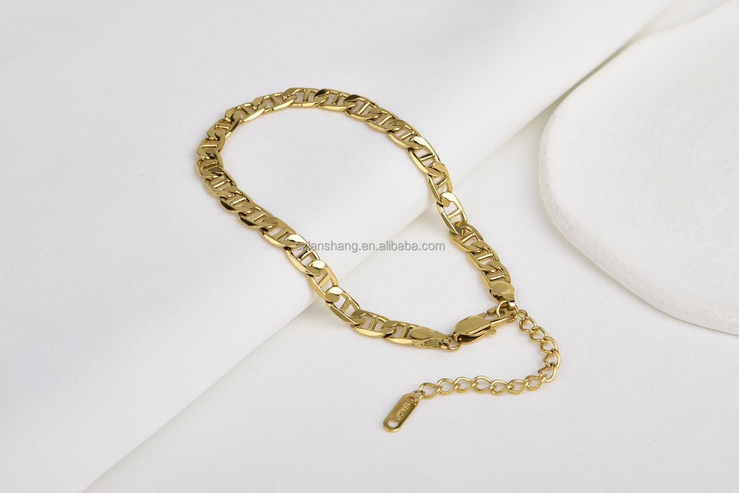 Non Tarnish Mariner Chain Stud Link Chain Cable Ankle Bracelet 18k Gold Plated Stainless Steel