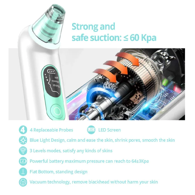 PSB blue electric blackhead extractor kit pore vacuum cleaner remover tool with 4 pore