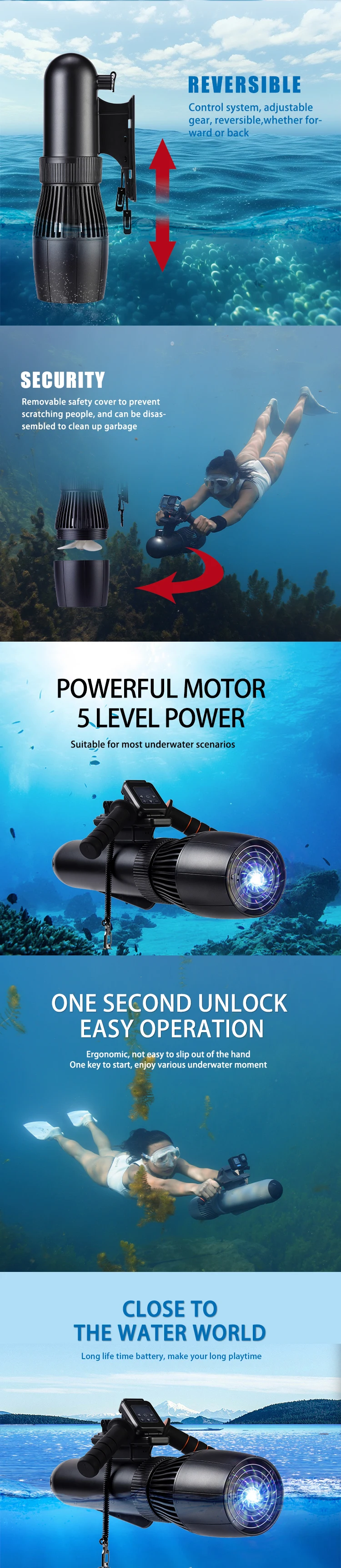 Warehouse 10000w Electric Water Scooter Sea Propeller 9ah 130 Minutes