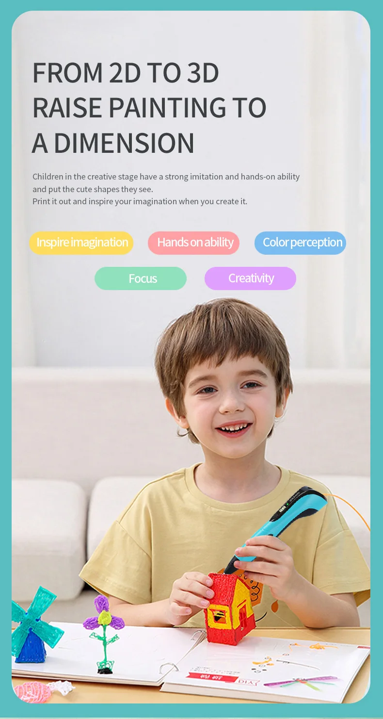 2024 New Model 3d Printing Pen With 10colors*5m Pla Filament Refill And Stencil Diy 3 D Printer