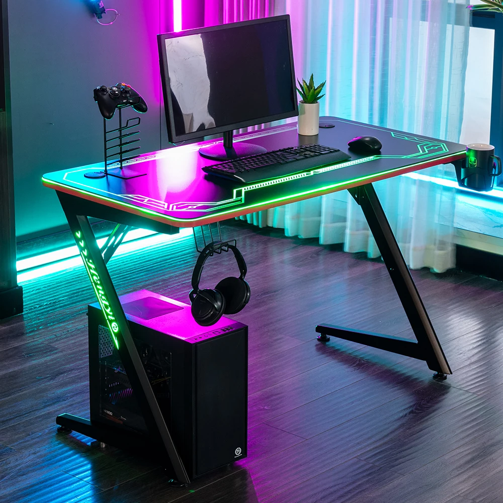 Home Office Computer Black Desk Z Shaped Large Work Gaming Chair And