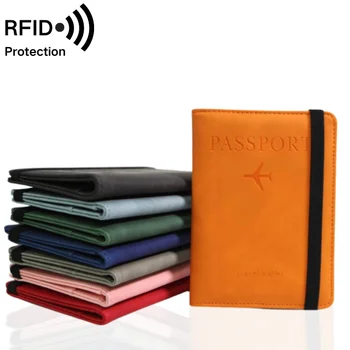 Fashion Leather PU Passport Holder RFID Blocking Card Covers Case Slots Protector Travel Wallet Elastic porta pasaporte Elastic