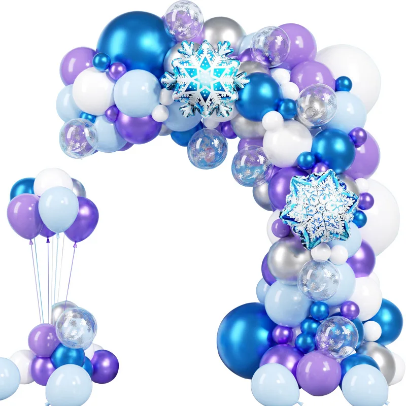 Frozen Blue Balloons Arch Garland Kit Snowflake Winter Wonderland Christmas Snow Princess Birthday Party Decorations