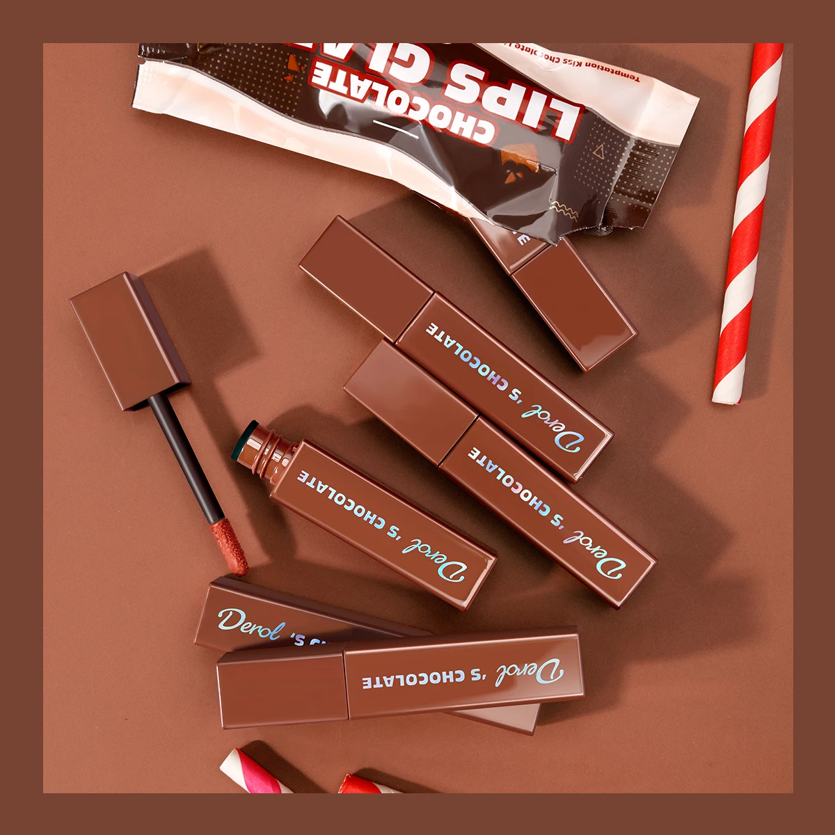 DEROL Matte Liquid Lipstick Waterproof Chocolate Lip Glaze Velvet Long Lasting Lip Gloss Tint Lip Glaze Lipstick Set Cosmetic