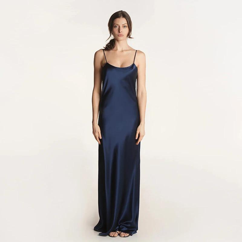 New Arrival 2024 Spring Luxury Women Silk Maxi Dress 100% Mulberry Silk Dresses