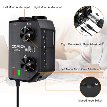 COMICA LINKFLEX AD3 Two-channels XLR/3.5mm/6.35mm Audio Preamp Mixer/Adapter/Interface for Camera and Smartphone detail image