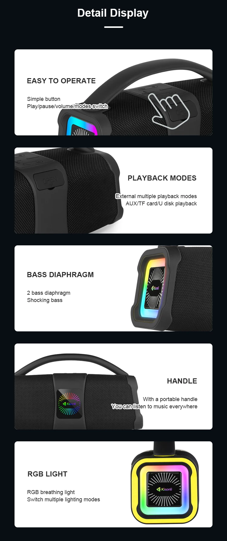 Kisonli K5 16w Blue Tooth Surround Speaker Portable Audio Player