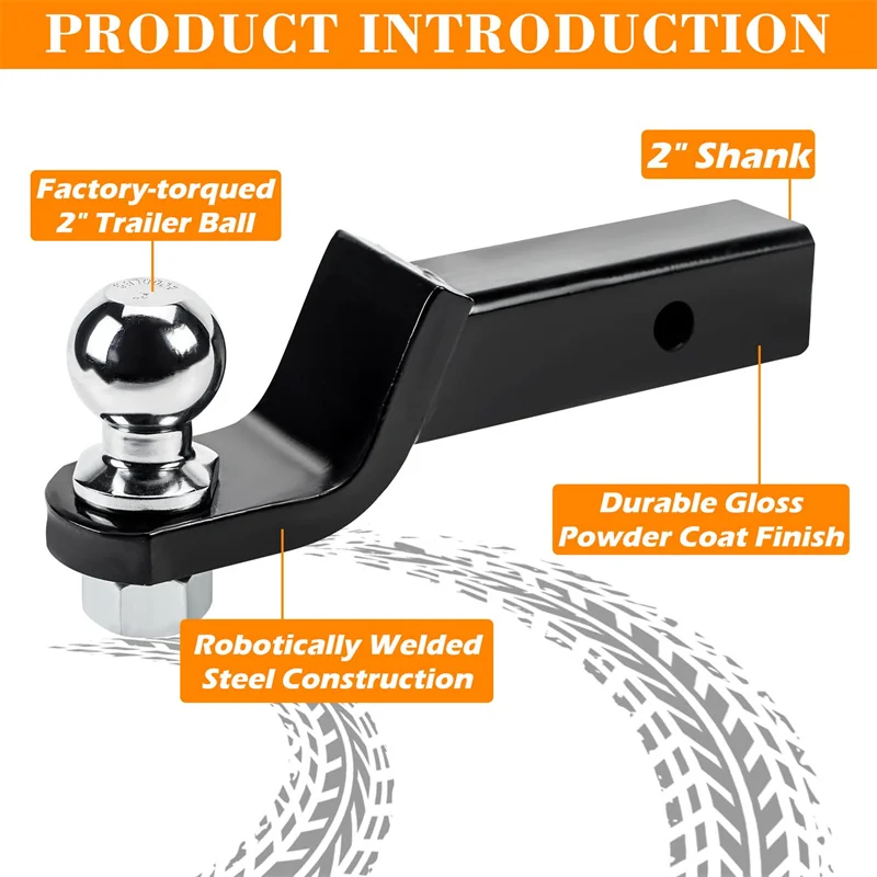 2 Inch Solid Steel Tow Ball Hitch Pin Clip Trailer Hitch Towing Drawbar ...