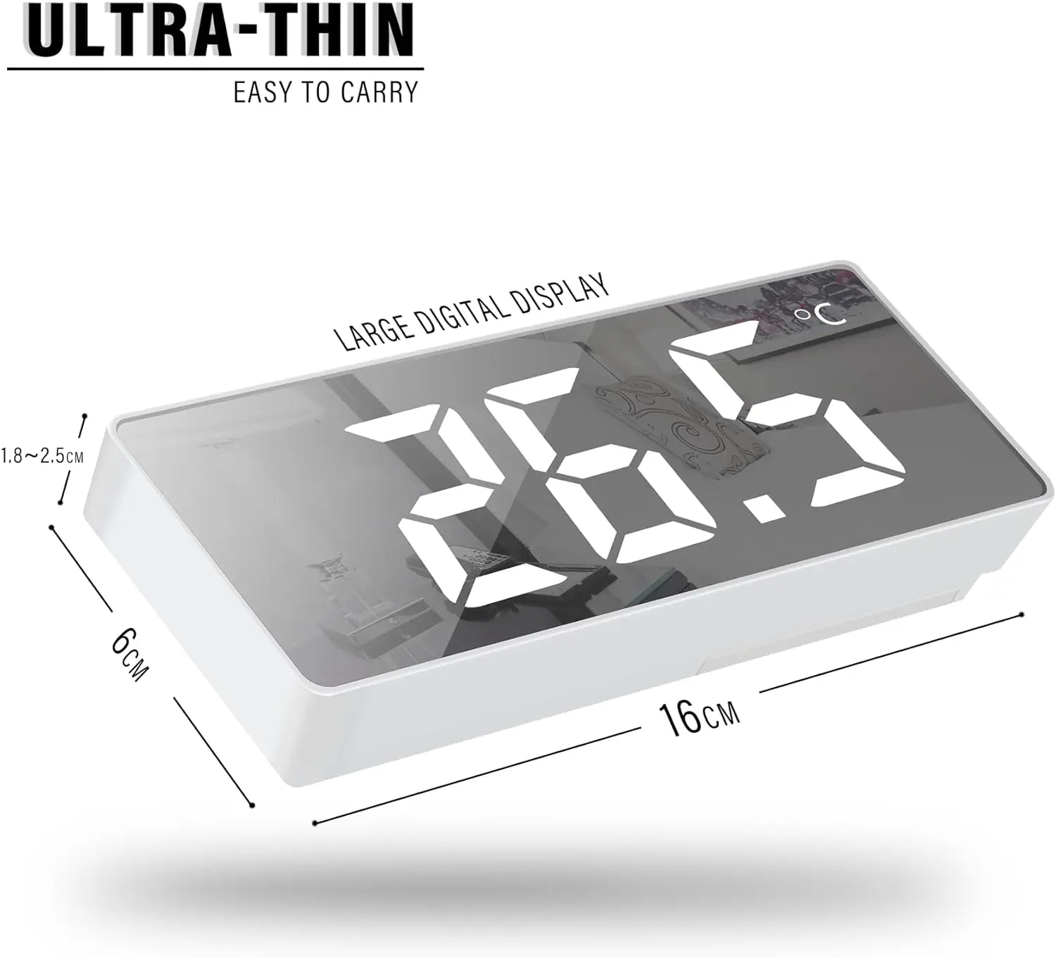 Smart LED Digital Alarm Clock Large Display LED Mirror Clock Surface for Wake up Home Decor Mirror Digital Table Clock