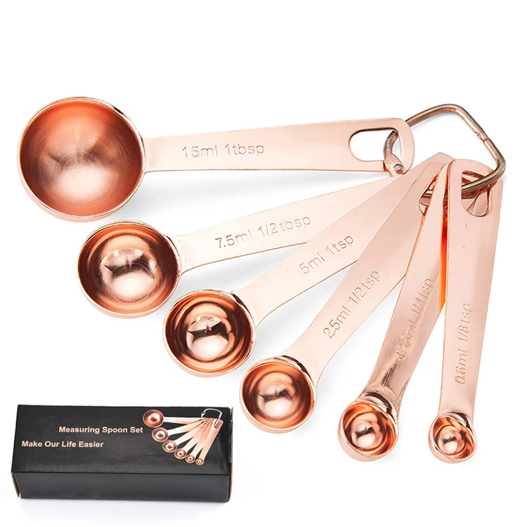 Kitchen Baking Measuring Tool Set 6 Piece Rose Golden Stainless Steel
