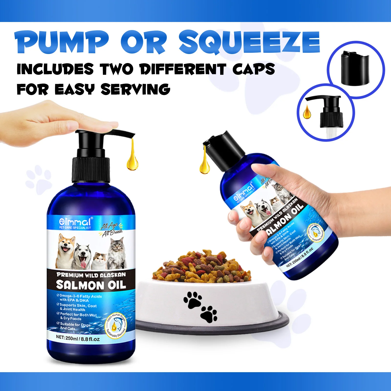 Oimmai Private Label Pet Fish Oil,Natural Omega 3 Salmon Fish Oil Liquid,Pure Wild Alaskan