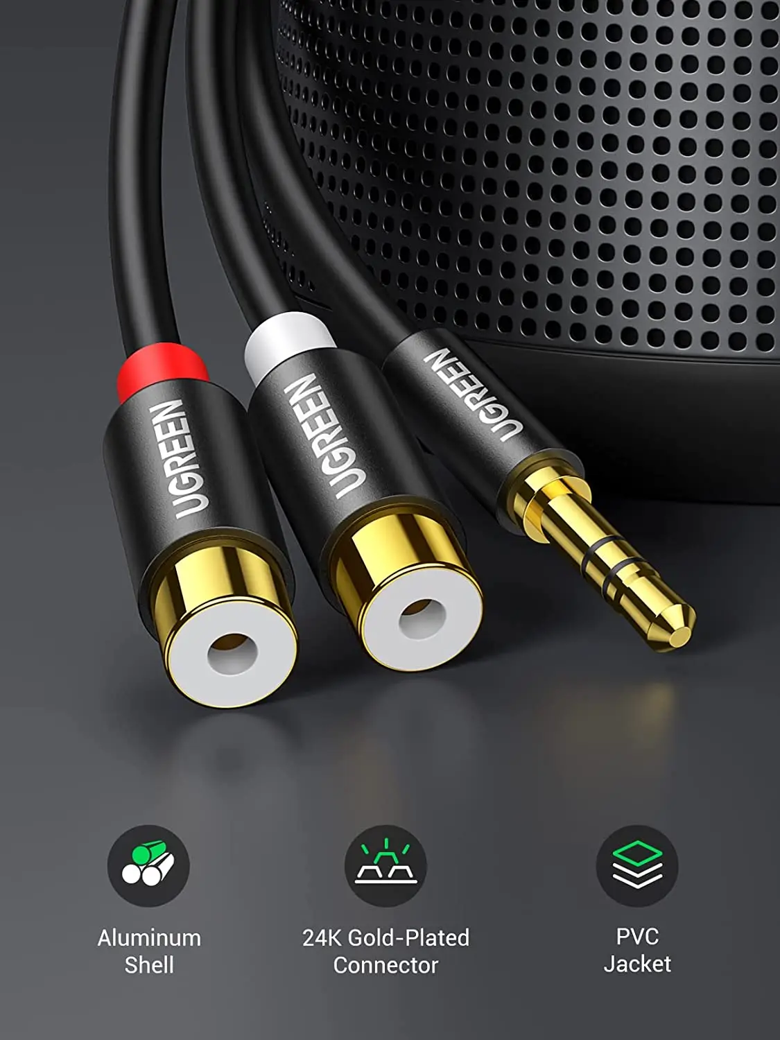 Ugreen Rca To Aux Cable 3.5mm Male To 2rca Female Adapter Hifi Sound Rca Auxiliary Stereo Audio