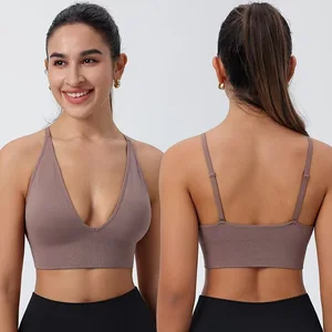 Factory customized sports bra high quality yoga top shockproof elastic soft seamless design gym running fitness bra.