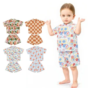 Newest Sale Custom Children's Girl's Clothing Short Sleeve Multi-Print Loose Fit Girls Kid Clothes Sets