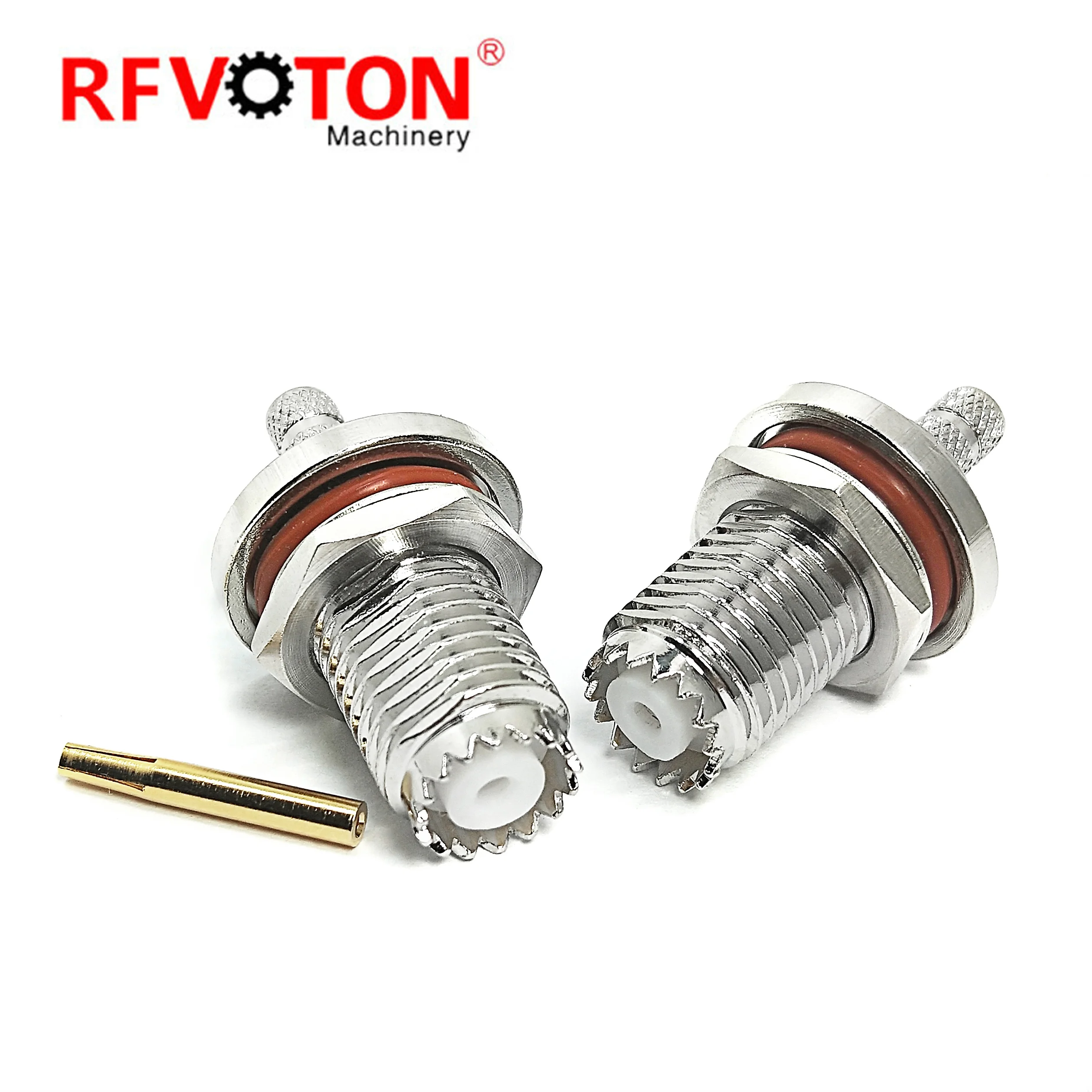 RF connector mini UHF type female jack straight bulkhead waterproof crimp for LMR195 RG58 coaxial cable plug details