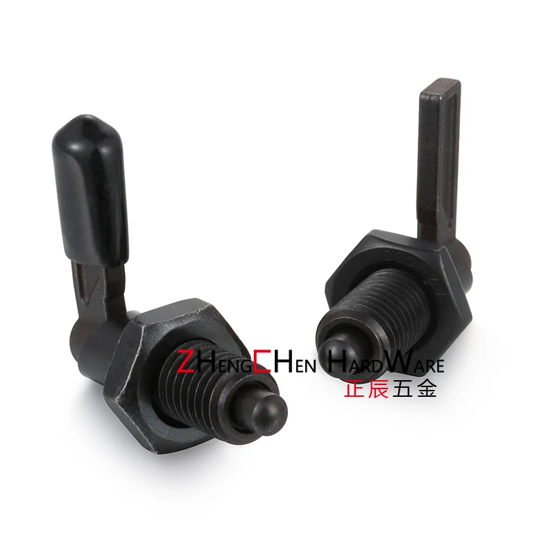 product high quality black carbon steel l handle self locking pull knob indexing plunger with plastic sleeve-61