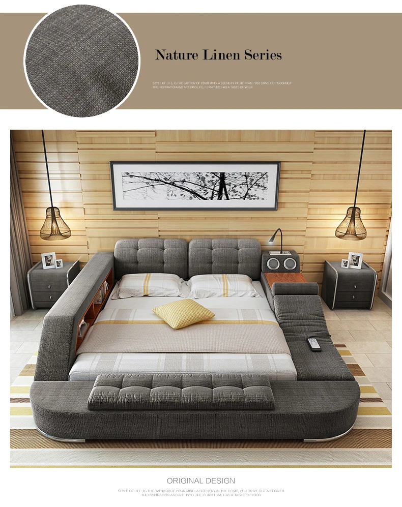 Modern Design Smart Sex Beds Bedroom Furniture Leather Fabric King Size Beds Wifi Speaker Usb 4551