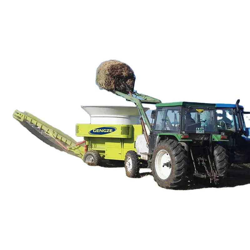 Farm Cattle Feed Straw Grinding Equipment Cow Feed Processing Machine Straw Bale Hammer Mill Tub Grinder