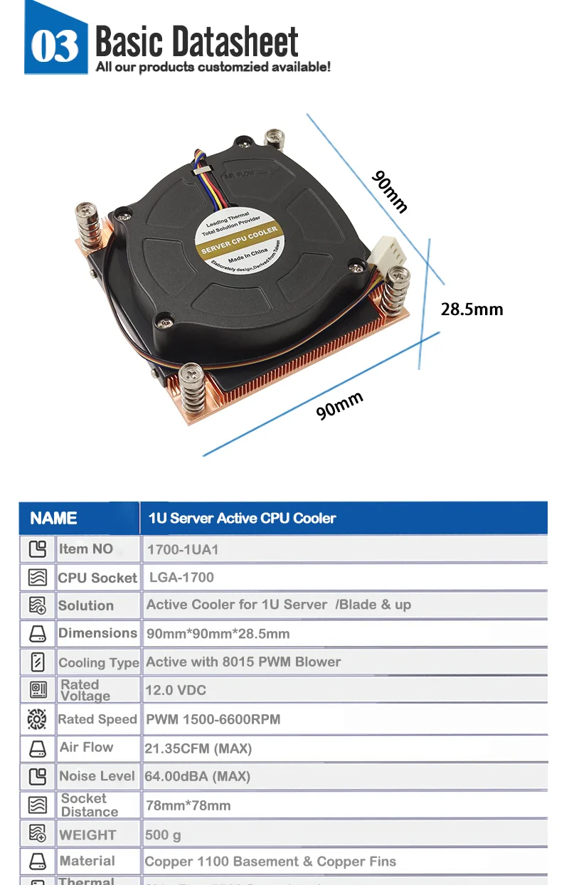 Heatsink Active Cpu Cooler, 1U, LGA1700, 125W, TDP - detail 8