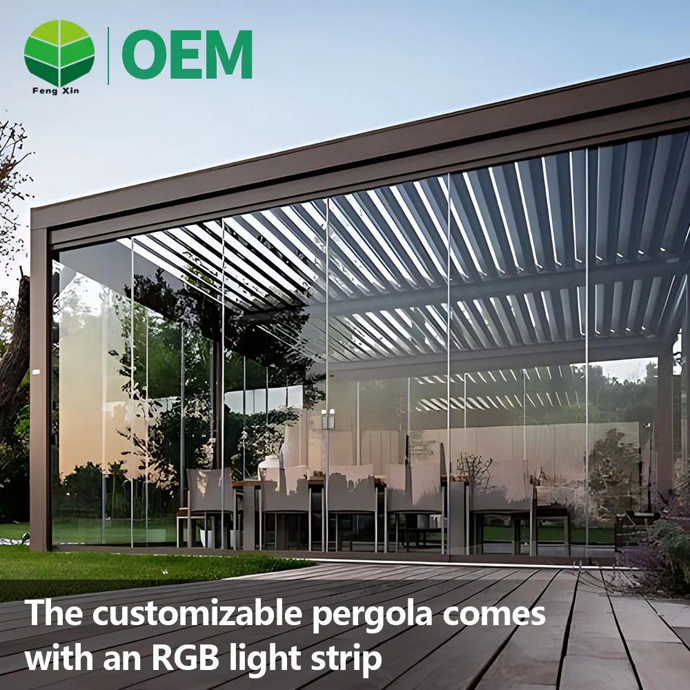 Garden Gazebo Outdoor Motorized Bioclimatica Alluminio Louvered Pergola Aluminum Roof With LED Light