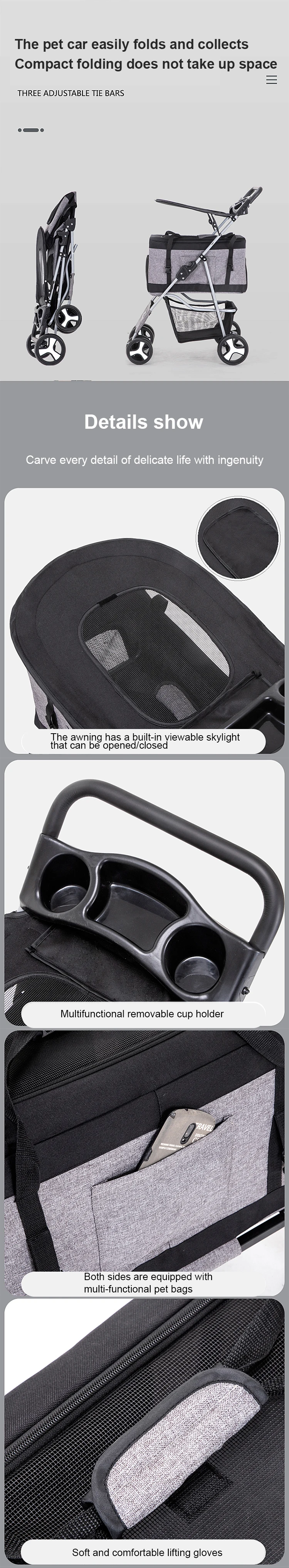 Wholesale portable pet strollers and Small dog cat trolley Pet Trolley Carriage Cart