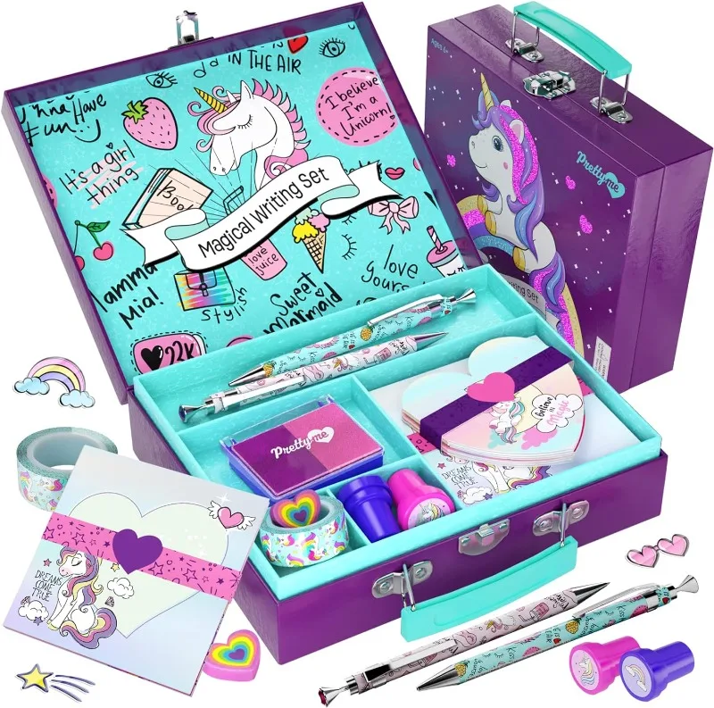 Set Cancelleria Unicorno 112pz - Per Bambine, Con Carta, Penne, Adesivi E Valigetta, Regalo Ideale - Foto 3
