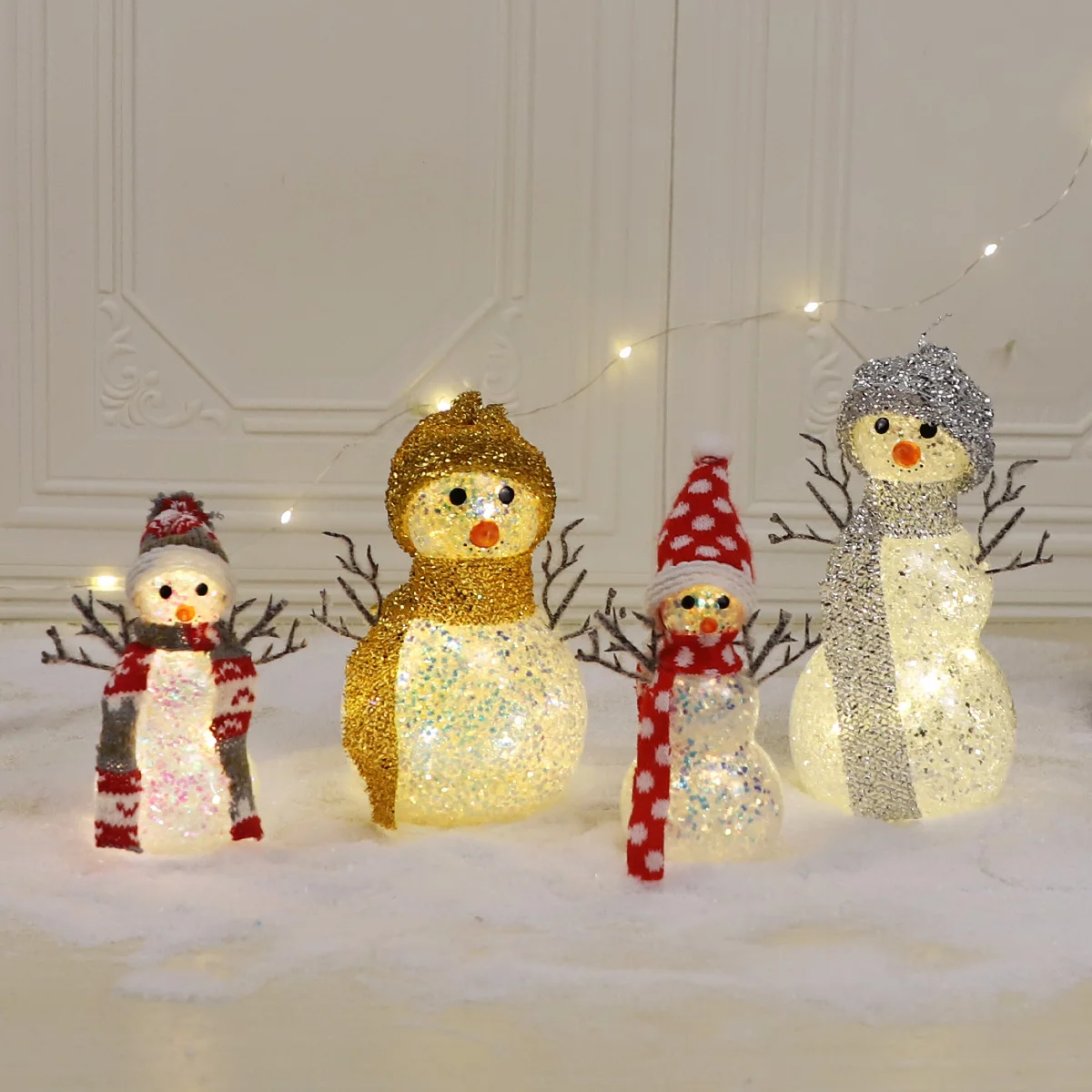 Home Figurines Snowman Lighted Decorations Indoor Snowman Family LED Decor Light Up Snowman Indoor Festive for Wholesale details