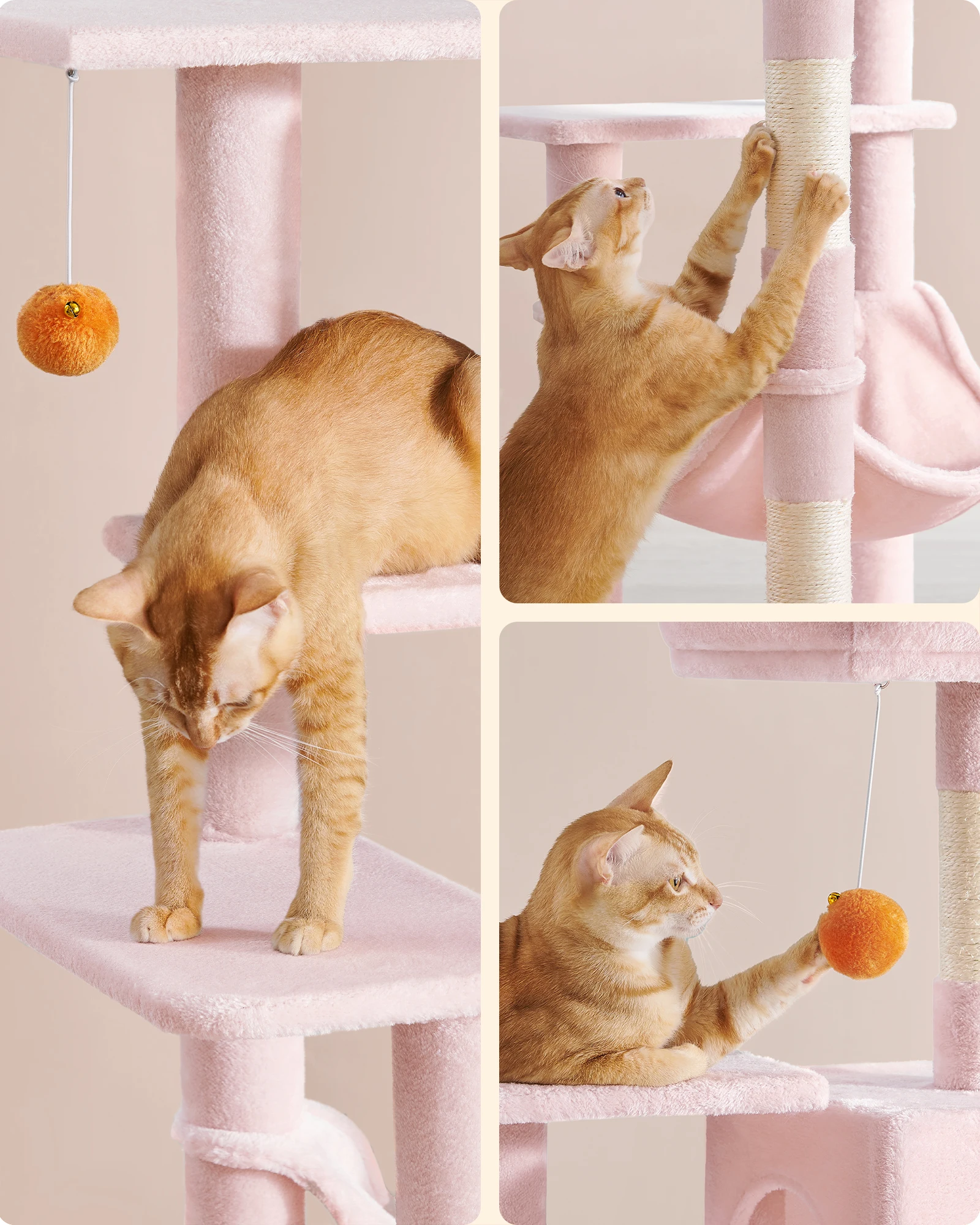 Feandrea Pink Large Multilevel Cat Trees & Scratcher With Hammock