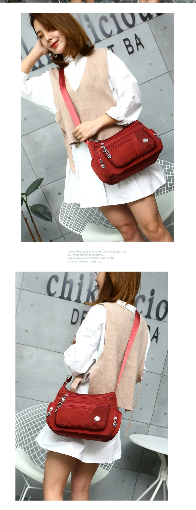 Latest Fashion Design Trends Nylon Red One Shoulder Lightweight Large Multiple Pockets Capacity