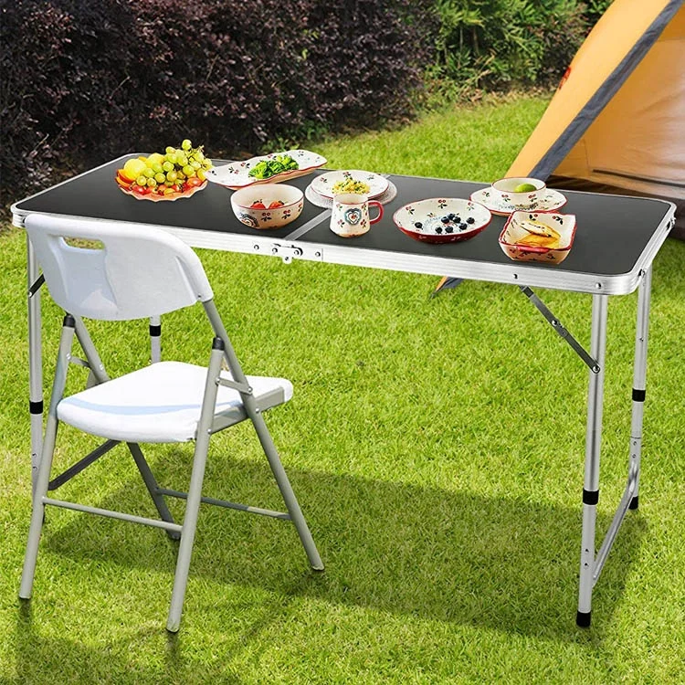 
 Hot sale fold camping table  4 ft aluminum beer pong game table height adjustable lightweight desk multi-function party table  