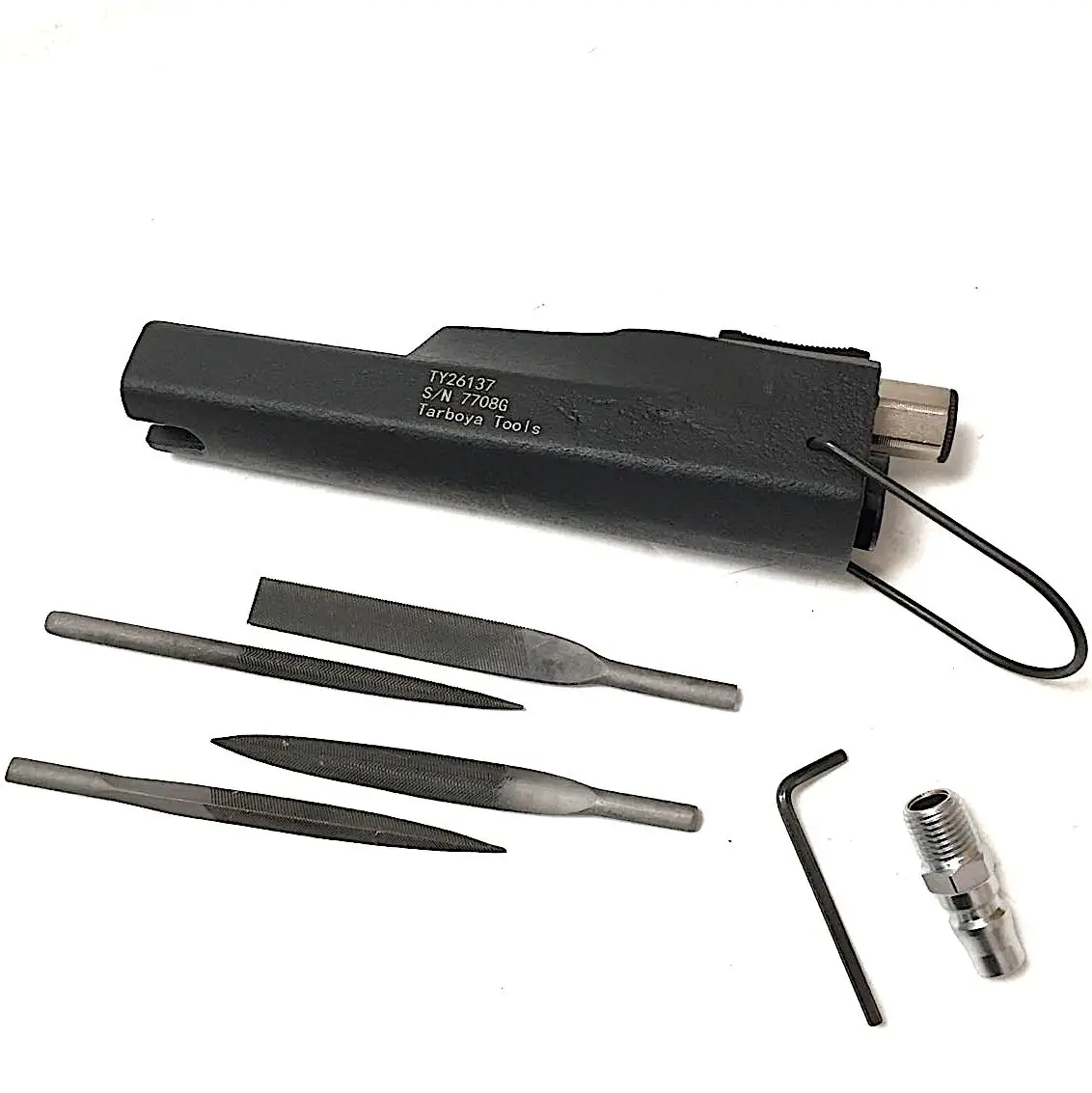 Набор пневматических файлов TY26137 поставляется с плоскими полукруглыми круглыми и треугольными пилками для размещения различных