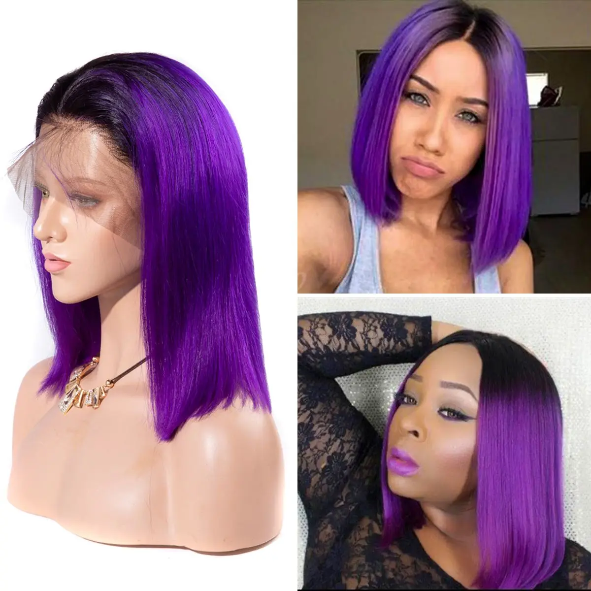 Peruca Curta Bob com Renda Frontal Colorida e Transparente, Cabelo Humano  Brasileiro Liso para Mulheres Negras| Alibaba.com, image size:1200x1200