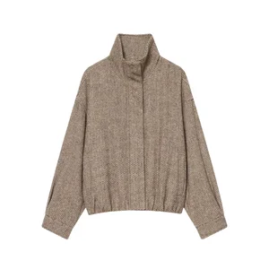 Women's Vintage Casual Eco-Friendly Winter Fashionable Versatile Herringbone Twill Polyester Jacket Coat