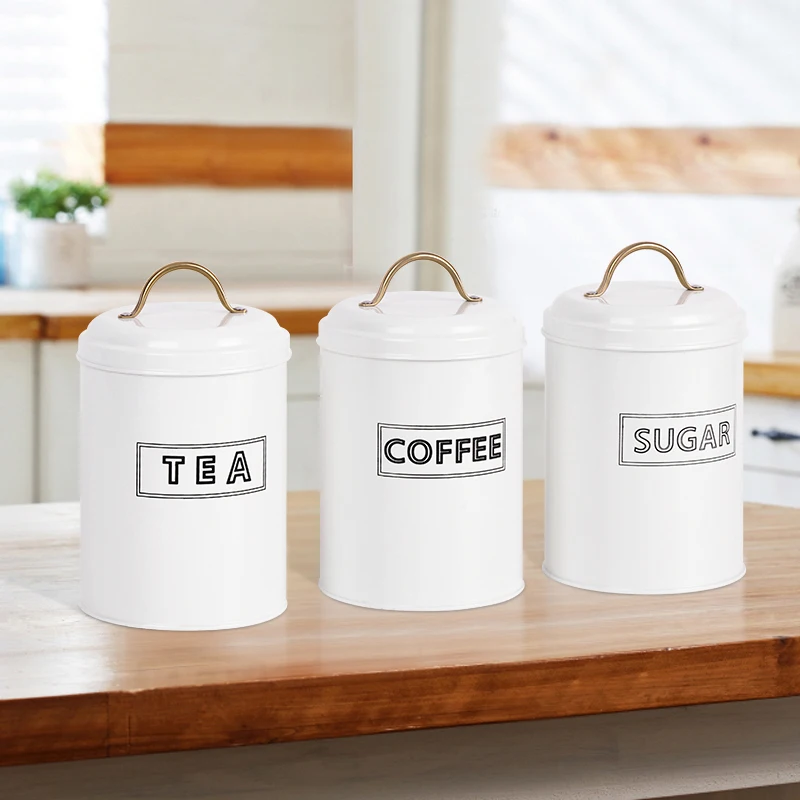 Kitchen Storage Can with Lid Metal Storage Can Household Canister Coffee Tea Sugar Set Can
