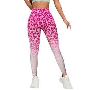 Pink Gradient Leopard Print High Waist Yoga Leggings for Women YOGA and Sports Slim Fit Workout Pants