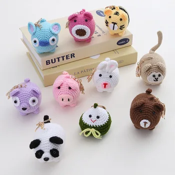 Hot Selling Cute Cartoon Animal Wool Crochet Keychain Bag Handmade Woven Pendant Accessories Small Plush Key Chains