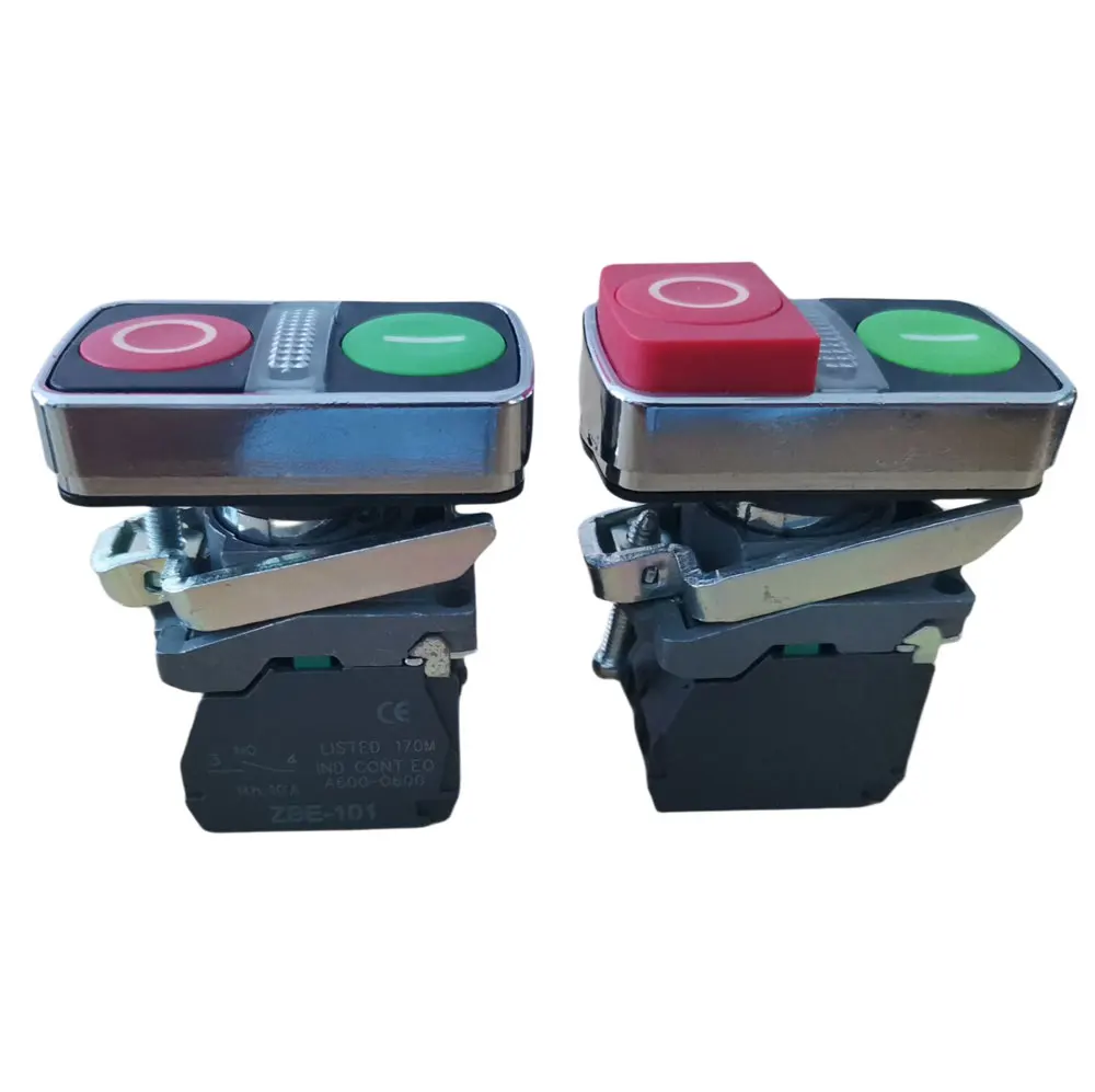 OEM brand XB4BW73731B5 1 Green flush I and 1 Pilot light and 1 red projecting O 22mm metal illuminated double headed push button