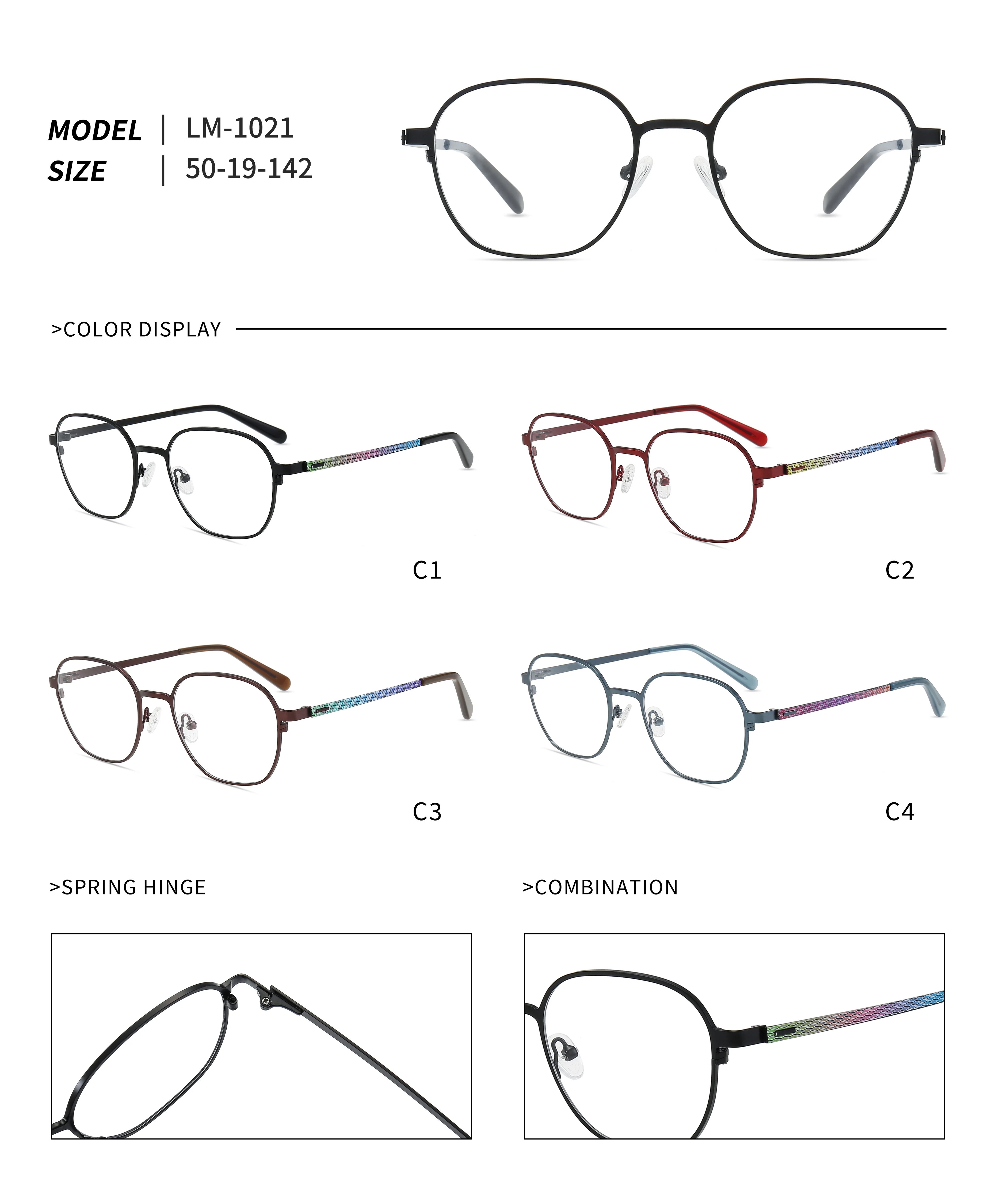 Lm1021 High Quality Full Metallic Alloy Spectacle Frames Specs Glasses