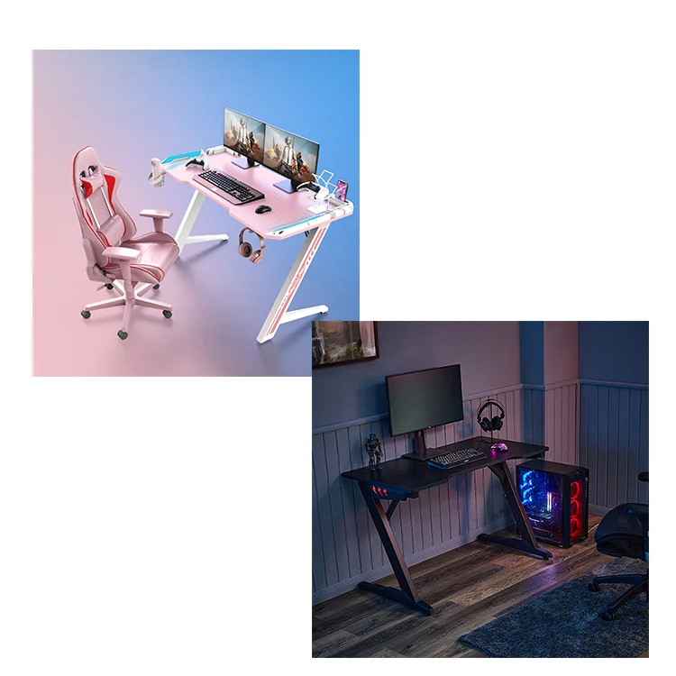 2021 New Arrival RGB Game Table with Lights Room Office Pink Gaming Desk Spot Factory Direct Sales Desktop Computer Desk