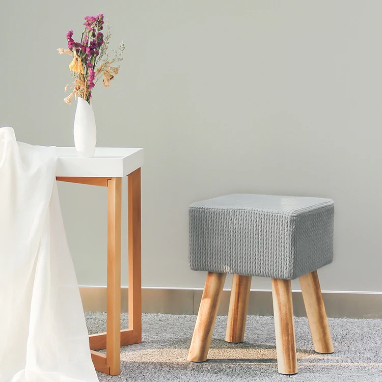 Living Room Furniture Chairs Ottoman Round Stool Wood Legs Foot Rest Stool Knitted Pouf Stool
