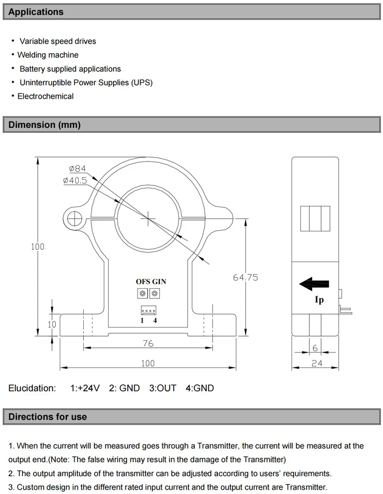 Hall Effect Current Transducer QNDBK1-40 AC DC 500A 600A 800A 1000A 2000A 10V 5V 4-20mA Ct Transformer Split Core Current Sensor