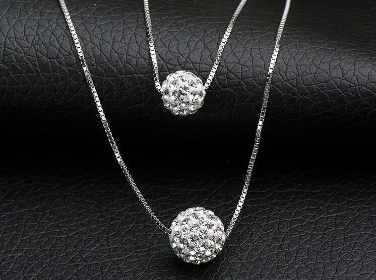 Elegant 925 Silver Double Crystal Necklace