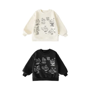 Colorful Printed Boys' Casual Off-Shoulder Velvet Sweatshirt 2023 New Korean Style Children's Loose and Handsome Top